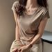 Women's Lyocell Tencel Short Sleeve T-Shirt Loose Fit Summer Slimming Top With Small Flutter Sleeves High End Style_ecoleips.com