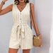 Women's Sleeveless V-Neck Striped Jumpsuit – Lightweight Summer Romper For Casual & Office Wear_ecoleips.com