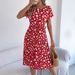 Valentine's Day Gift: Spring/Summer Casual Color-Block Heart Print Short-Sleeve Waist-Cinching Pleated Dress -_ecoleips.com