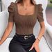 Women's Clothing Waist Top Casual Short Sleeve Textured Leg Of Lamb Sleeve T Shirt_ecoleips.com