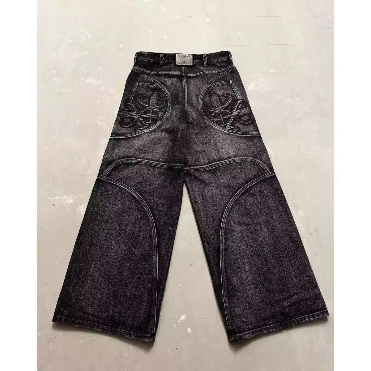 European American Cross-border Slim-fit Vintage Black And Gray Straight-leg Jeans, High Men's Street Fashion Pants_ecoleips.com