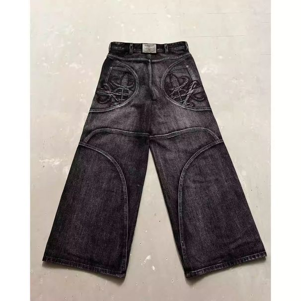 European American Cross-border Slim-fit Vintage Black And Gray Straight-leg Jeans, High Men's Street Fashion Pants_ecoleips.com