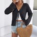 Real Shot Of Spring/summer European And American Solid Color Hollow-out Lace-up Bell-sleeve Knit Cardigan For Vacation._ecoleips.com