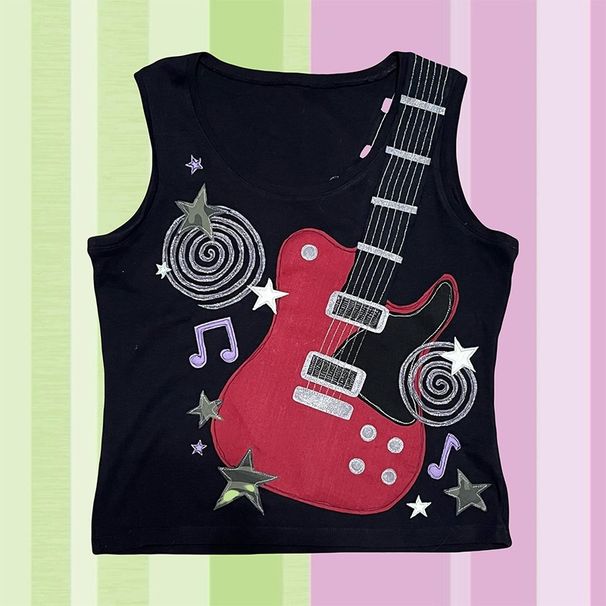 Women's Gothic Fashion Y2K Rock Music Retro Graffiti Guitar Street Style Ins Vest Top Cross Border Clothing_ecoleips.com