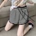 Black And White Striped Casual Pants For Women In Summer, Simple And Lazy Style, Age Reducing, Thin High Waist, Loose Sports Wide Leg Shorts_ecoleips.com