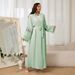 Verve Embroidered Belted Muslim Long Dress Fashionable Elegant Cardigan Abaya Robe_ecoleips.com