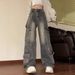 Retro Small Many Pockets Cargo Jeans Women's High Street Design Sense Loose Wide-leg Floor-length Pants Trend_ecoleips.com