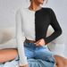 Voya Women's Contrasting Splicing Car Stitching Exposed Short Waffle Long Sleeved T-shirt Autumn/winter Versatile Top_ecoleips.com