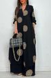 Women's Clothing Middle Loose Long Printed Robe Top Wide Leg Pants Two Piece Set_ecoleips.com