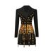 Street Style Long Sleeve Fringe Dress With Geometric Print – High Waist V-Neck Flowy Mini Dress For Women_ecoleips.com