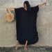 Women's Solid Color Rayon Beach Sun Protection Shirt European American Style Loose Fit plus Size Belted Vacation Dress Bikini Cover up_ecoleips.com
