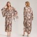 Aria Basics New Cross-border Women's Robe WB Printed Satin Chiffon Elegant Long Solid Color Simple Bathrobe Light Home Wear_ecoleips.com