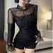 Vintage Mesh Patchwork Lace Polka Dot Shirt Short Top And Shorts Women's 2025 Fall/Winter New French Style Outfit_ecoleips.com