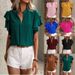 Women's Clothing Summer New V Neck Casual Double Layer Lotus Leaf Sleeve Solid Color Shirt Top_ecoleips.com