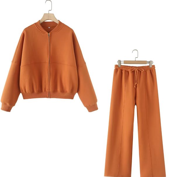 Women's Clothing hot selling zippered pilot jacket, sweatshirt, elastic waist trousers suit_ecoleips.com