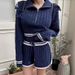 "Women's Wool Knit Sweater & Shorts Set - Winter Warm Two-Piece Outfit With Zipper, Soft & Stylish (White, Pink, Navy Blue, One Size)"_ecoleips.com