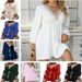 Women's Long Sleeved V Neck Fitted Dress Solid Color Lace Trimmed Casual Autumn/Winter Fashion_ecoleips.com