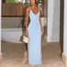 Talenza Sexy Backless Halter Dress Women's Fashion Solid High Waist Slim V Neck Vacation Dress Fashion Twist Casual Long Dresses_ecoleips.com