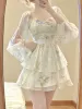 French Elegant Floral Mini Dress Chiffon Long Sleeve Evening Party Dress Women Holiday Beach Boho Fairy Dress Korean 2024 Robes_ecoleips.com