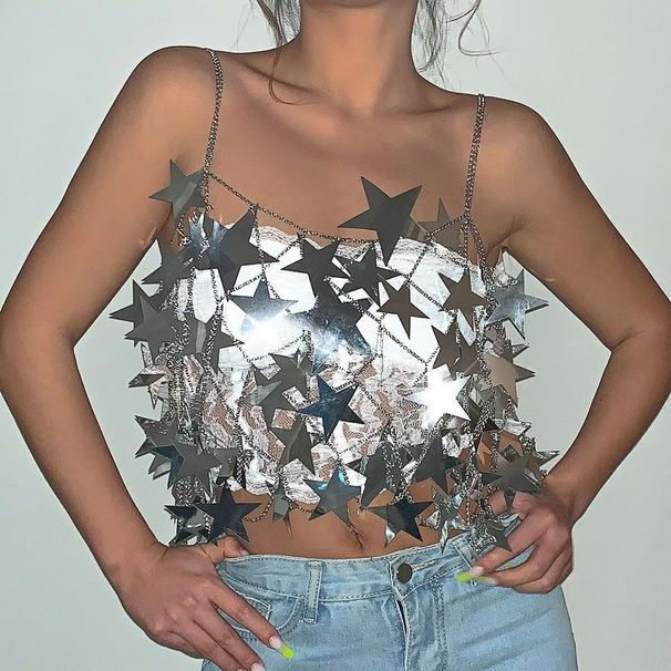 Verve 2025 Summer New Hollow Out Shiny Sequin Star Pendant Midi Skirt LBZ20404_ecoleips.com