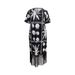 Women's Clothing Plus Size V Neck Tassel Printed Dress Loose Fitting Casual Maxi Evening Gown_ecoleips.com
