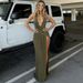 Elegant Backless Halter Neck Bodycon Dress V-Neck Slit Summer Fashion Women's European American Style Clothing_ecoleips.com