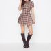 Korean Retro Color Block Plaid Stand Collar Women's Dress Fitted Waist Tie Puff Sleeve Slimming Versatile Dress for Summer_ecoleips.com