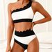 Asymmetric One-Shoulder Bikini Set – High-Waisted Swimwear, Nylon & Spandex Mix, Adjustable Ties For Beach & Pool (White, S/M/L/Xl)_ecoleips.com