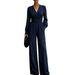 Women's Slim Fit V Neck Jumpsuit Solid Color Wide Leg Fall Winter Irregular Waist Jumpsuits And Rompers_ecoleips.com