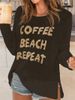 Women's Clothing Round Neck Long Sleeve Side Slit Letter Knitted Sweater Women's Casual Long Sleeve Top_ecoleips.com