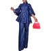 High-Collar Button-Detail Denim Set - Straight Leg Pants & Cropped Jacket, Solid Color Streetwear (Dark Blue/Black/Light Blue)_ecoleips.com