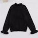 Women's Clothing Long Sleeved Ruffled V Neck Knitted Sweater_ecoleips.com