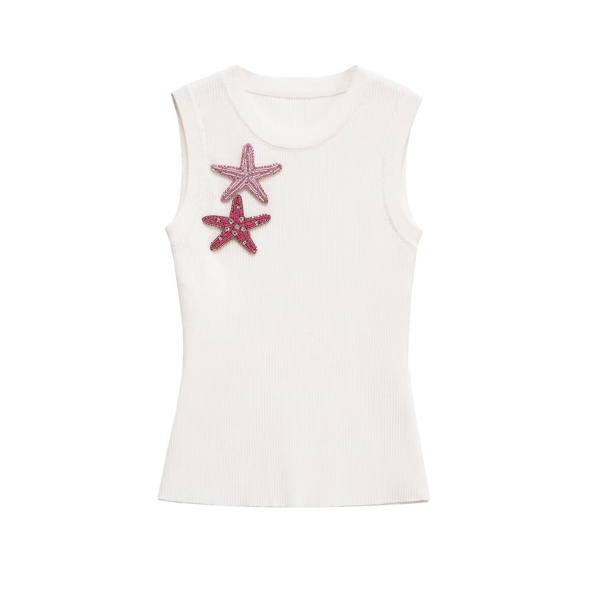 Women's Starfish Detail Sleeveless Top,Summer Chic Bodycon Cami With 3d Embellishment Versatile Sleeveless Design_ecoleips.com