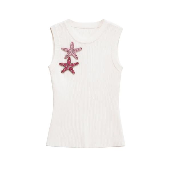 Women's Starfish Detail Sleeveless Top,Summer Chic Bodycon Cami With 3d Embellishment Versatile Sleeveless Design_ecoleips.com
