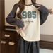 real-shot American-style Raglan Sleeve Spring And Autumn Sweatshirt For Women, Thin Loose-fit Color-blocked_ecoleips.com