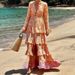 Women's Clothing Autumn Fashion Print Holiday Beach Mid Length Dress_ecoleips.com