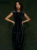 Lautaro Spring Summer Long Luxury Elegant Fitted Sleeveless Soft Velvet Dresses For Women High Waist Luxury Designer Clothes_ecoleips.com