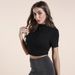 Stylish And Sexy Base Layer Top, High Neck Short Sleeved Crop Top_ecoleips.com