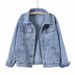 Women's Clothing Retro Blue Denim Loose Vintage Blue Denim Jacket - Relaxed Fit Korean Style Oversized Coat With Distressed Details For Men & Women_ecoleips.com