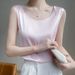 Summer Silk Camis Women's T Shirts Sleeveless Vest Satin Tank Tops Office Elegant Fashion O Neck Champagne BlouseTop Women_ecoleips.com