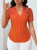 K Fashionable And Versatile Single Breasted Solid Color Slim Fit Embroidered Hollow Short Sleeved Top_ecoleips.com