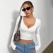 Voya Women's Sexy V-neck T-shirt With Spring And Summer Solid Color Design And Exposed Navel Long Sleeved Top_ecoleips.com