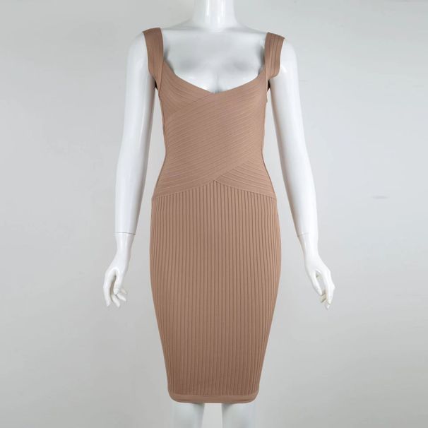 Foreign Trade European And American Style Sleeveless Bandage Base V-neck For Women Slim Fit Mid-length Bodycon Dress_ecoleips.com