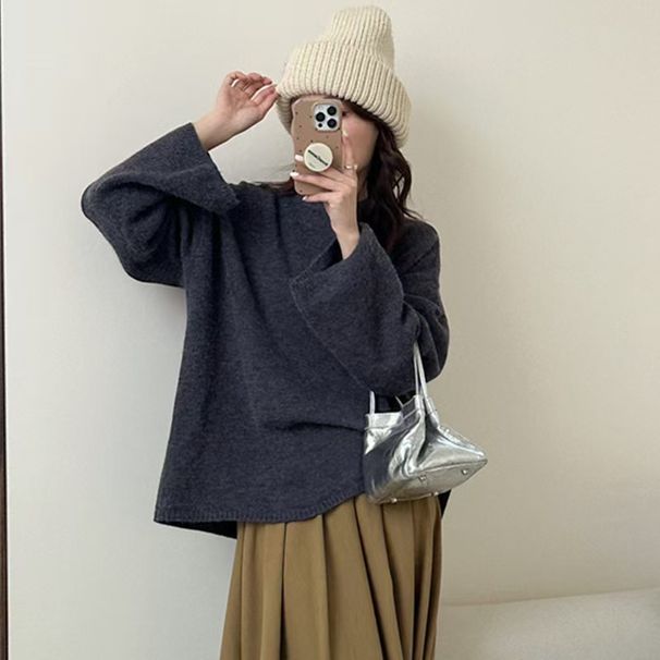 Chunky Knit Sweater – Oversized Round-Neck Pullover (Warm Acrylic-Polyester Blend, Candy Color Palette, Soft & Cozy, Relaxed Fit)_ecoleips.com