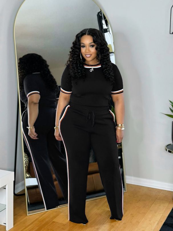Women's Color Block Ribbed Knit Crop Top And Wide-Leg Pants Two-Piece Set Summer Trendy Oversized Loungewear_ecoleips.com