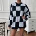 Voya Women's Fashion Street Photography European And American Style Generous Grid Autumn And Winter Thick Loose Slimming Fashion Warm Sweater_ecoleips.com