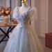 Blue Ethereal Evening Dress For Girls' Birthday Parties, Princess-style Coming-of-age Ceremony, Travel Photography,_ecoleips.com