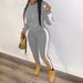 Women's Clothing hot sale women's clothing color block stitching casual hooded zipper jacket two piece set_ecoleips.com