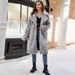 Elegant Long Faux Fur Coat – Suit Collar Plush Winter Coat In Short Snow Fox, Beige & Greyish_ecoleips.com