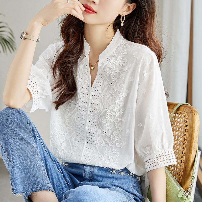 Women's Clothing Summer Beautiful Age Reducing Small Shirt Top Chic Shirt_ecoleips.com